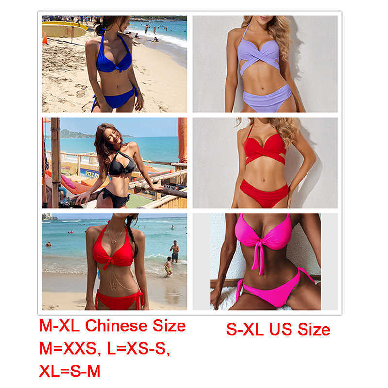 Swimwear Women Halter Bikini Summer Sexy Red Black Solid Swimsuit Push Up Padded Underwire Swim Suits Bandage Bathing 210625