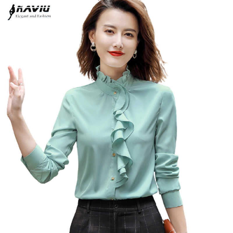 Ruffles Shirt Women Spring Stand Collar Design Formal Long Sleeve Chiffon Blouses Office Ladies Business Work Tops 210604, White
Ruffles Shirt Women Spring Stand Collar Design Formal Long Sleeve Chiffon Blouses Office Ladies Business Work Tops 210604, White