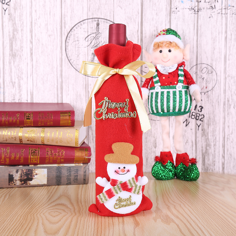 Christmas Decorations Santa Claus Bottles Non-woven Gift Bags Champagne Wine Sets DH0201 Free shipping