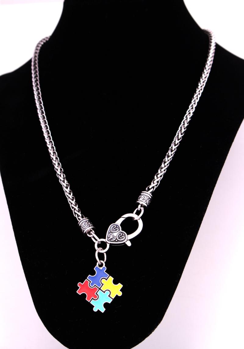 New styles puzzle Piece Pendant with Wheat link Chain necklace Autism Awareness Jewelry
New styles puzzle Piece Pendant with Wheat link Chain necklace Autism Awareness Jewelry