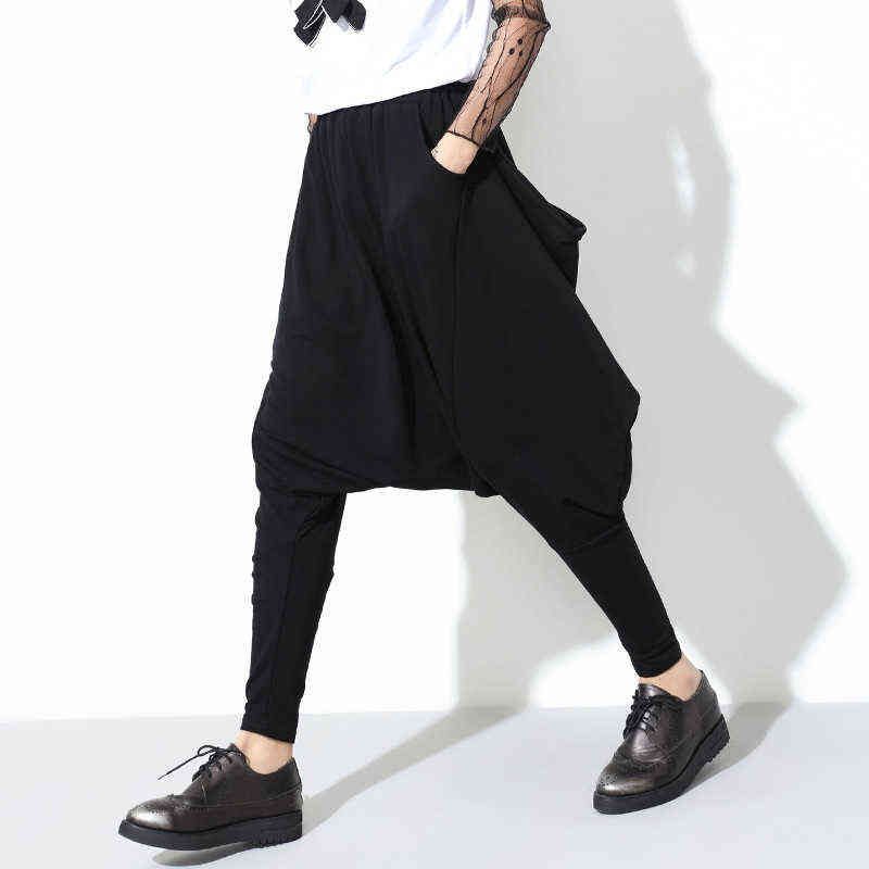 High Quality Spring Fashion Loose Casual Elastic Waist Black Harem Pants Women's Trouser All-match YC79501 211115
