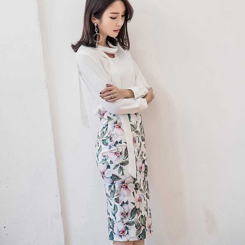 High Waist Floral Print Skirts Vintage Elegant Office Lady Bodycon Women Summer Pencil Korean harajuku 210621