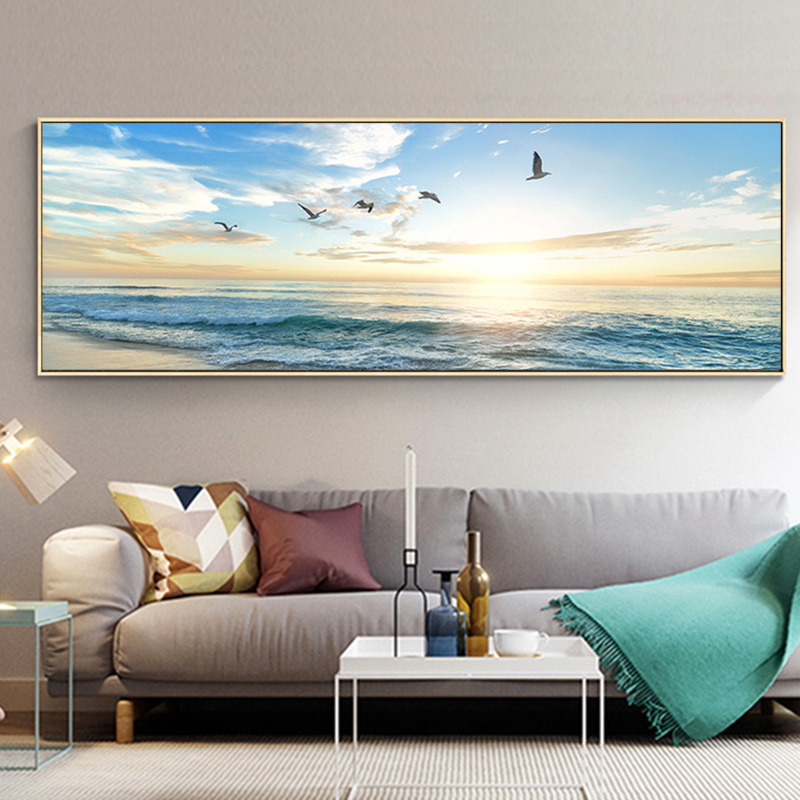 Natural Sea Beach Flying Birds Landscape Posters and Prints Canvas Painting Wall Art Picture for Living Room Cuadros Decor Salon