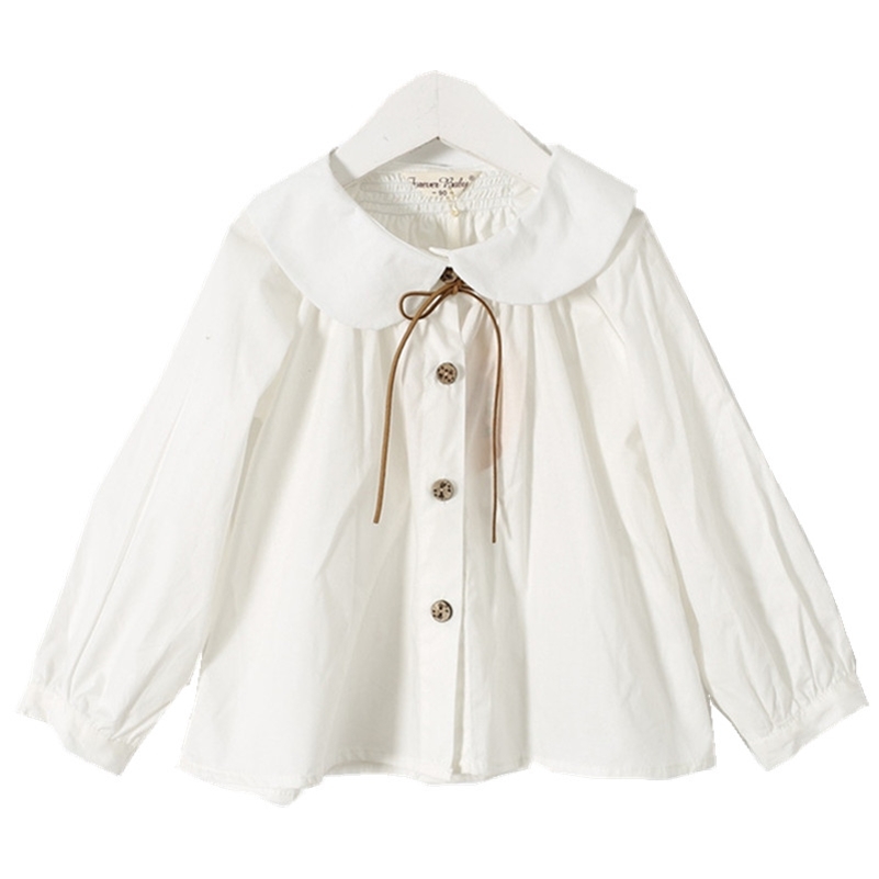 Autumn Spring Girls Long Sleeve White Cotton Blouses Cute Turn-down Collar Shirt Tops School Shirts Kids Girl Cloth 2-7T 210306