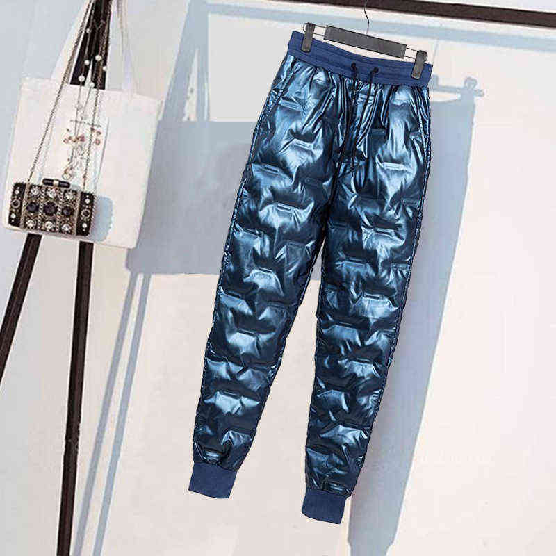 Spring Autumn winter waterproof Trousers casual Female glossy down pants 211115