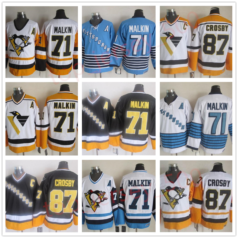 87 Sidney Crosby 71 Evgeni Malkin Pittsburgh Penguins CCM Gold Yellow Black White Ice Hockey Jerseys All Stitched от DHgate WW
