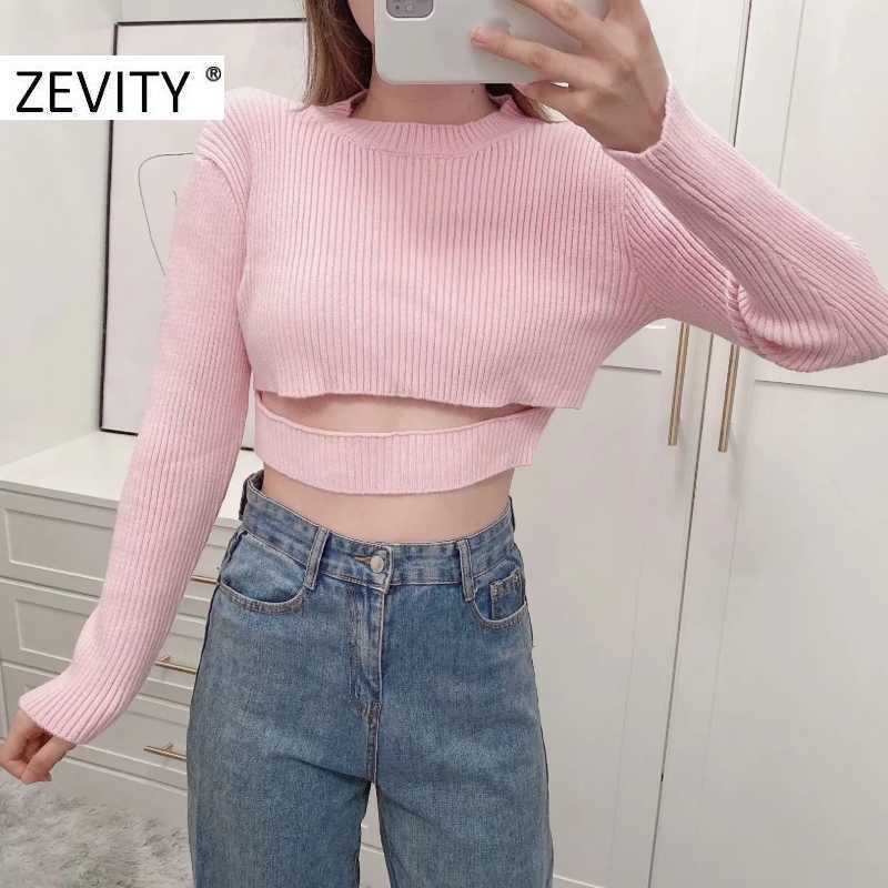 Zevity women fashion o neck long sleeve crop Sweater chic female sexy basic casual slim streetwear Knitting Pullover tops S386 210603