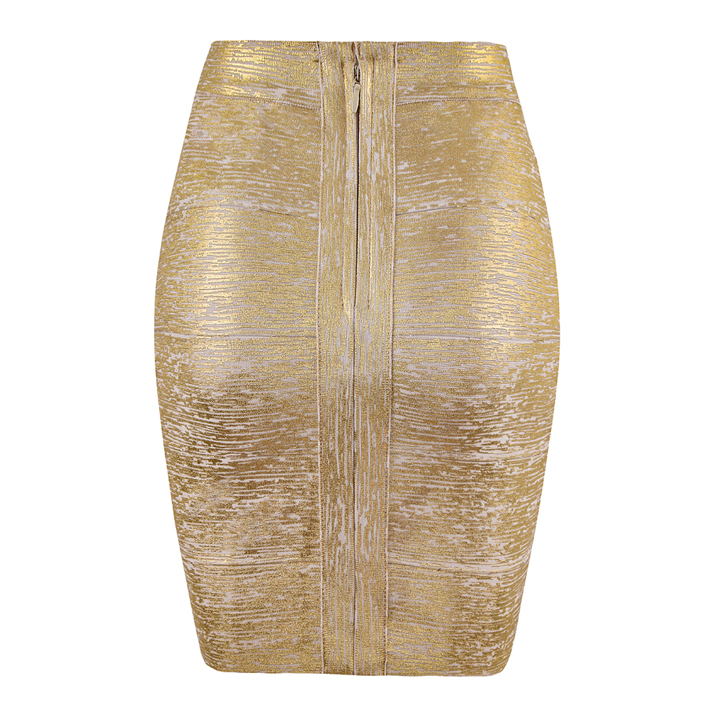 Wholesale Women Summer Fashion Sexy Gold Bronzing Bandage Skirt Night Club bodycon Pencil Skirt Faldas 46cm 210306