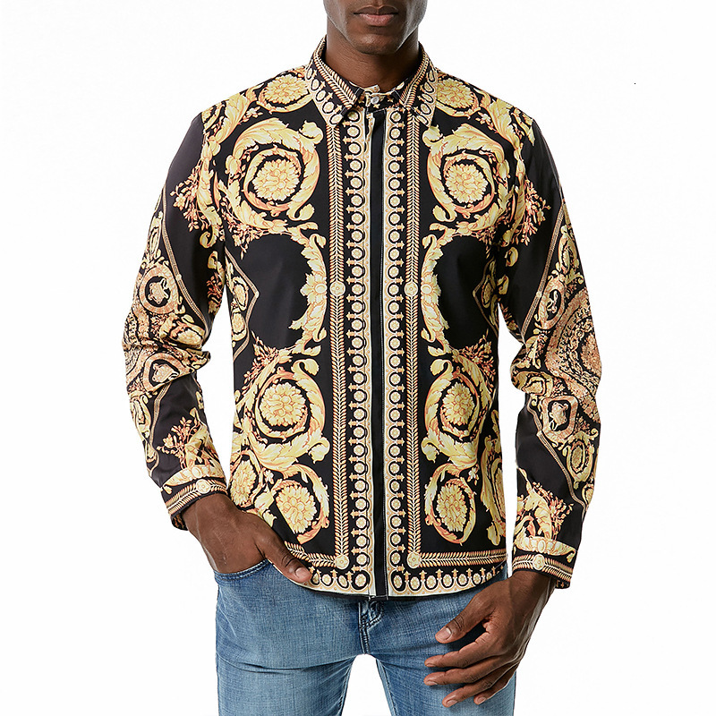 2021 Large Size Fashionable Gold Flowers Luxury Printed Shirts Desinger Royal Baroque Retro Men's Short-knit Summer Clothes Assembly Zumc