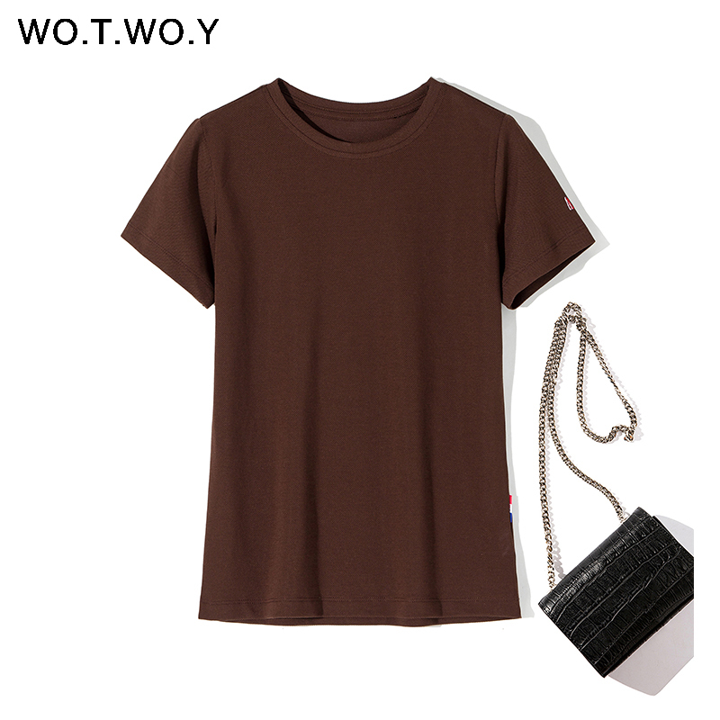 WOTWOY High Quality 9 Colors Basic Plus Size Cotton T-shirts Women Summer O-Neck Casual Tee Shirts Female Black Harajuku 210302