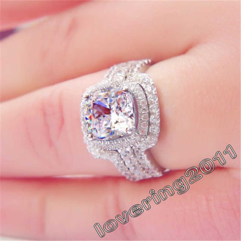 Luxury 10K White Gold 3ct Lab Diamond Ring Sets 3in1 Engagement Wedding band Rings for Women men Statement Party Jewelry Gift