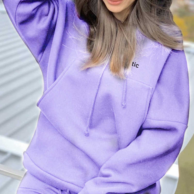 Letter Print Drawstring Hooded Women's Tracksuit Set Hoodies Long Sleeve Sweatshirt Pants 2 Pieces Set Female Tracksuits 210709