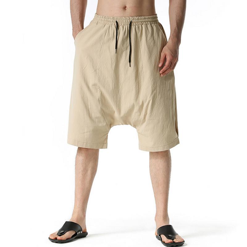 Men's Shorts Casual Drawstring Pockets Drop Crotch Baggy Long Trousers Harem Pants Retro Flying Mouse Style Slacks