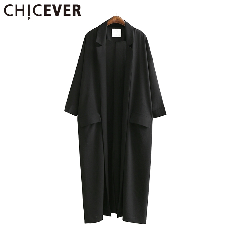 CHICEVER Summer Loose Women Coats Three Quarter Sleeve Plus Size Black Sunscreen Trench Coat For Women's Clothes Korean T200814
