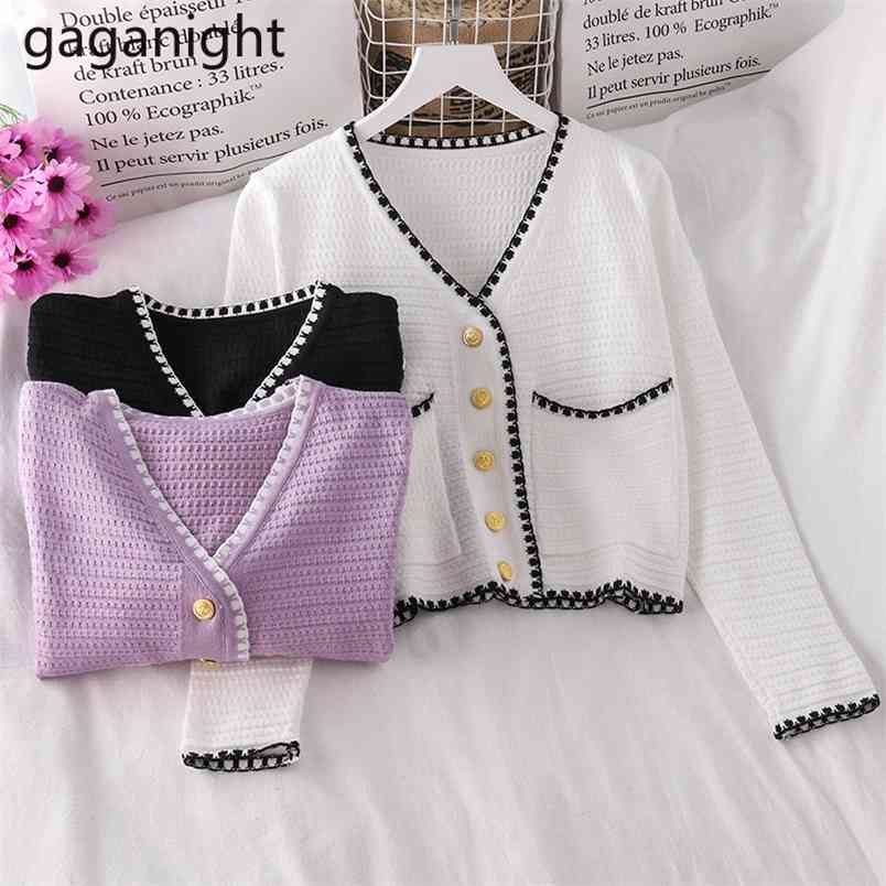 Sweet Women Cardigan Single Breasted Fashion Kardigan Office Lady Crop Outwear Tops Solid Slim Knit Cardifans Autumn 210601