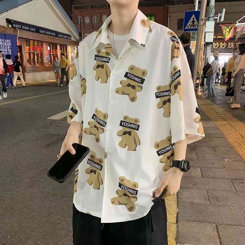 cuba collar bear short sleeve summer fairy men's ruffian handsome advanced ice silk 5-sleeve shirt, White;black
cuba collar bear short sleeve summer fairy men's ruffian handsome advanced ice silk 5-sleeve shirt, White;black
