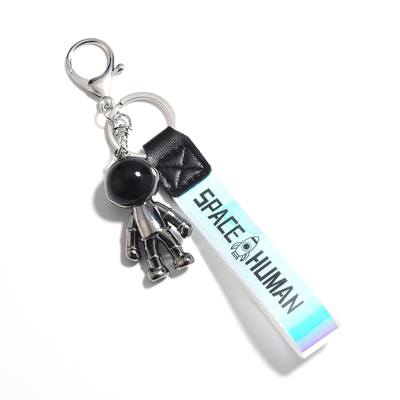 Leather Key Chain Creative Astronaut Charm Robot Men and Women Car Keyfob Ring Personality Astronaut Pendant