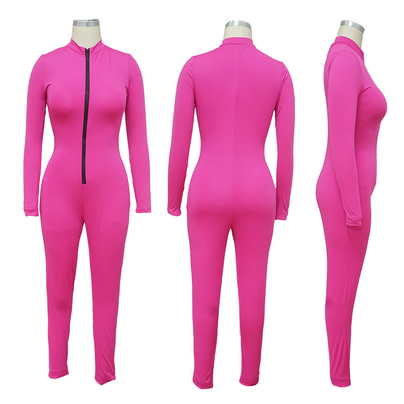 HAOYUAN Sexy Long Sleeve Rompers Womens Jumpsuit Tracksuits Zipper Up Fall Clothes One Piece Club Outfits Sport Bodycon Overalls 201007