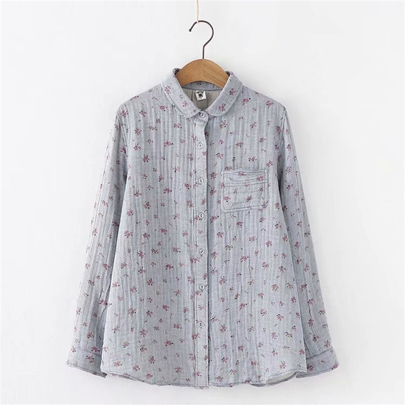 Lamtrip Romantic Floral Print Cotton Yarn Soft Long Sleeve Rustic Flowers Shirt Blouse Female 210225