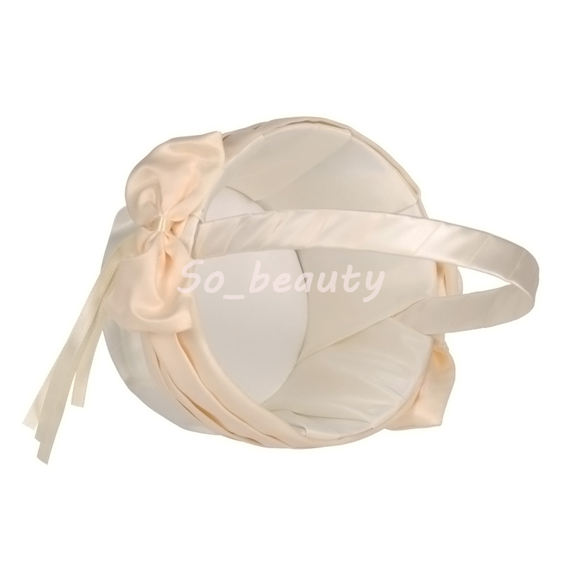 Champagne Lace Girl Basket Elegant Satin With Bow knot Round Wedding Favors Decoration L5645