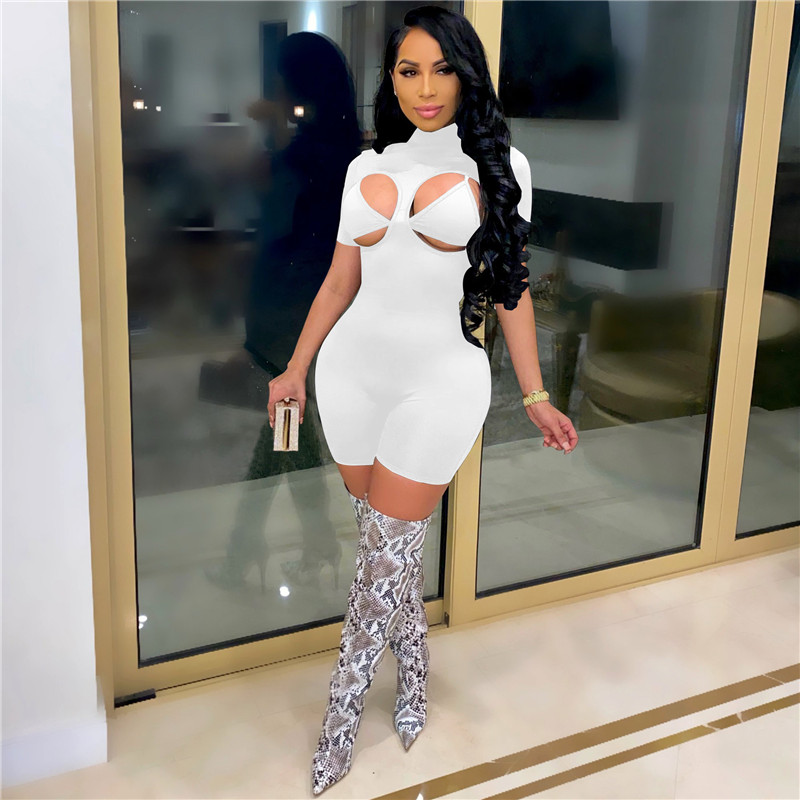 Women night club wear sexy short sleeve dress black skinny miniskirt solid color one-piece dress hollow out package hip skirt 4533