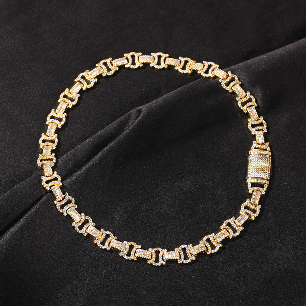 15mm Hip Hop Shining Tennis Chain Necklace Bling White Zircon 18K Real Gold Plated Street Rap Jewelry