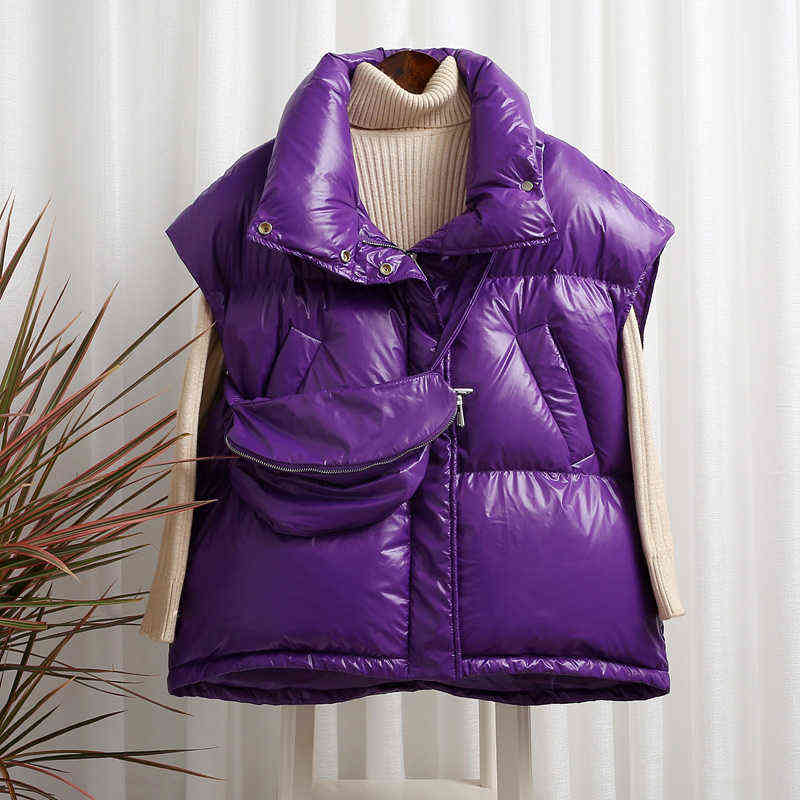 Autumn Winter Women Duck Down Jacket Vest Female Short Thick Warm Coat Windproof Sleeveless Waistcoat With Bag Outwear 211120