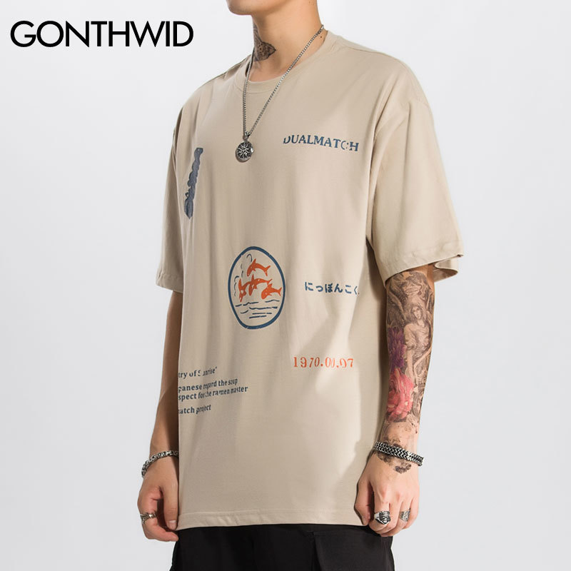 GONTHWID Whales Print Short Sleeve Tee Shirts Harajuku Casual Streetwear T-Shirts Men Hip Hop Summer Fashion Tshirts Tops Male 210225