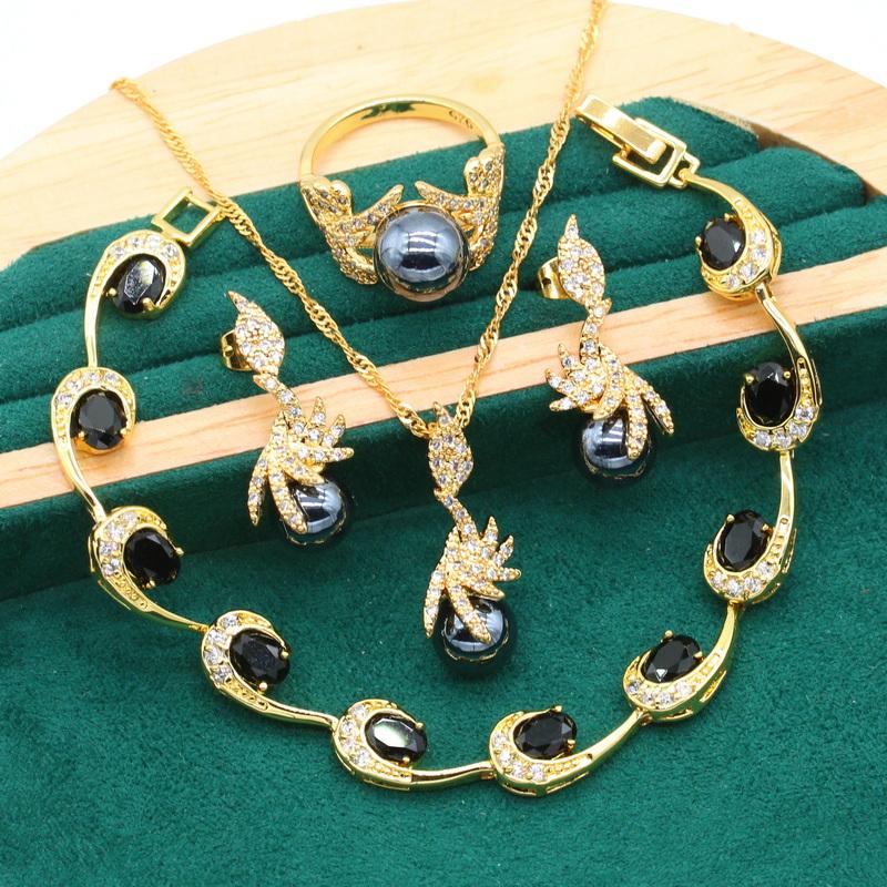Earrings & Necklace Arrivals Gold Color Pearl Jewelry Set For Women Black Zircon Bracelet Pendant Ring Christmas Wedding Gift, Silver
Earrings & Necklace Arrivals Gold Color Pearl Jewelry Set For Women Black Zircon Bracelet Pendant Ring Christmas Wedding Gift, Silver