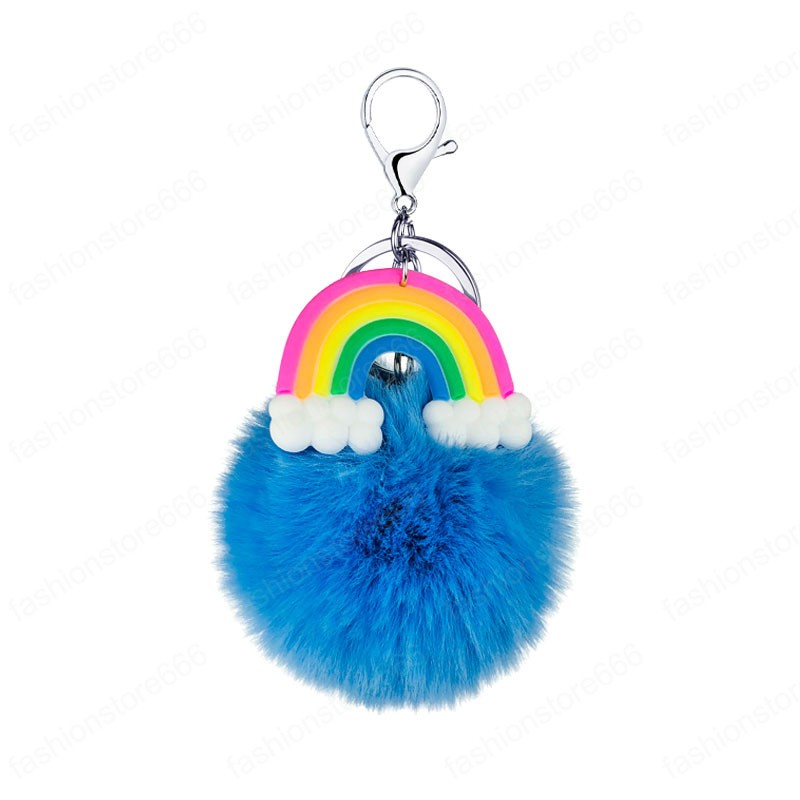 Creative Pompoms Keychain Rainbow Plush Hairball Key Chains Decorative Pendant for Women Bag Charms Accessories Car Keyring