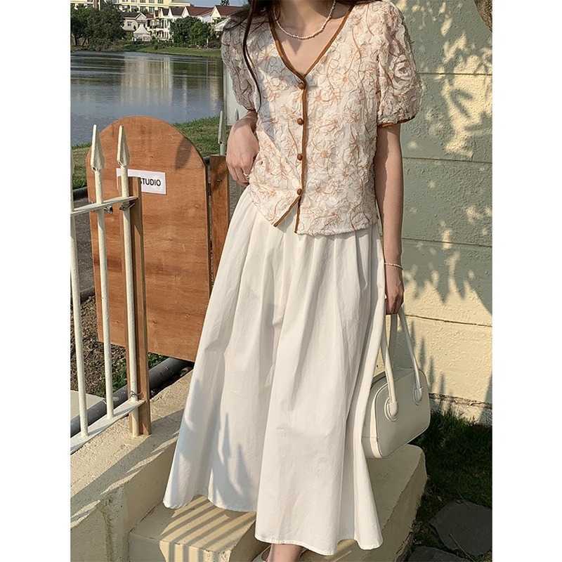 3D Floral French Style Crop Tops Female Elegant Temperament V-neck Cardigan Korean Sweet Fresh Cute All-match Blouses for Women 210525