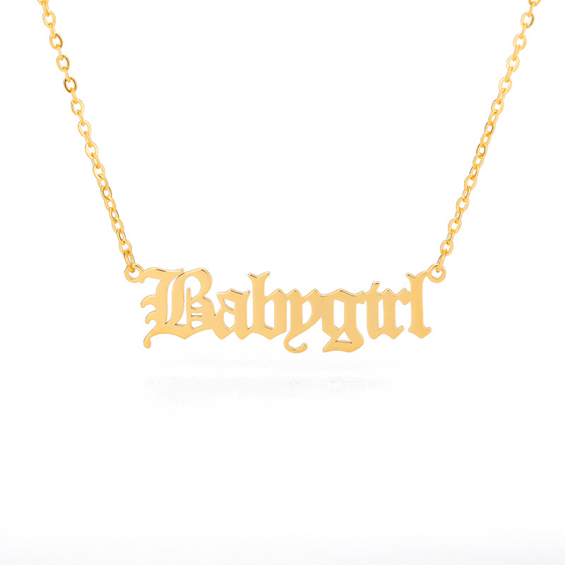 30PCS Old English Letter Word Babygirl Necklaces Stainless Steel Initial Alphabet Name Logo Pendant Charm Chain Minimalist Collar Choker Jewelry for W