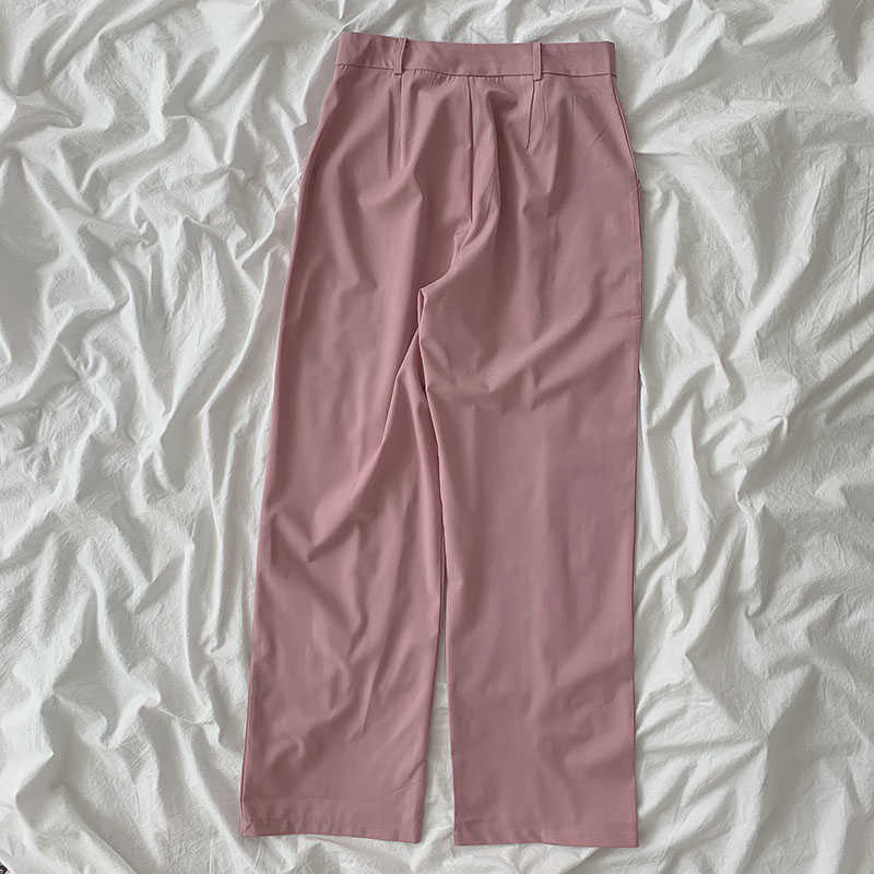 Solid Causal Women Pants Spring High Waist Long Trousers Korean Split Wide Leg Pantalones De Mujer 6G191 210603