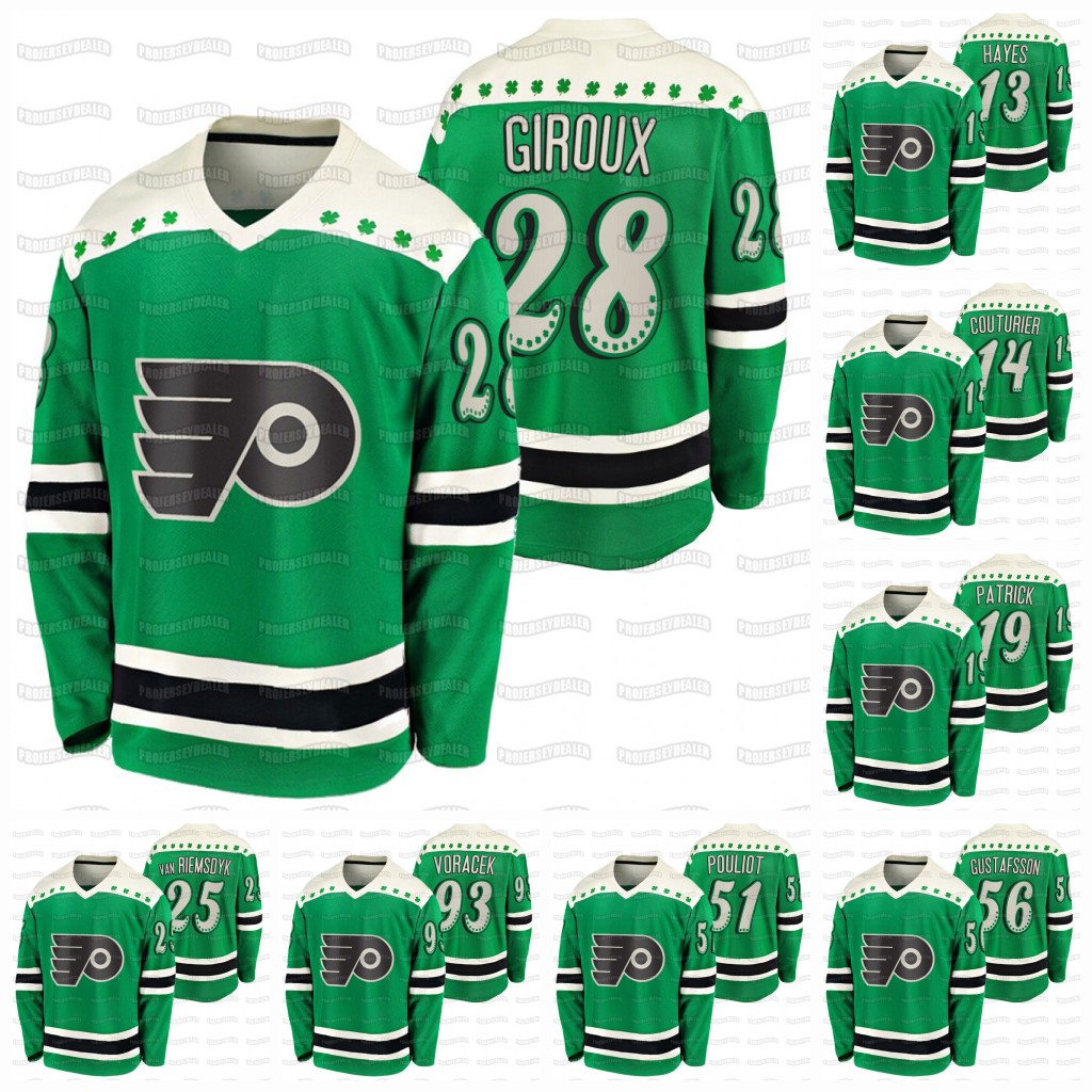 Carter Hart Philadelphia Flyers 2021 St Patricks Day Claude Giroux Kevin Hayes Sean Couturier Jakub Voracek Gostisbehere Lindblom Jersey, Mens s-xxxl