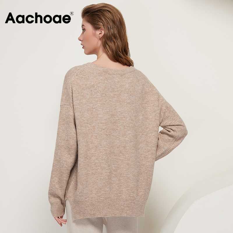 Aachoae O Neck Cashmere Pullover Sweater Women Batwing Long Sleeve Loose Soft Wool Sweaters Knitted Jumpers Casual Tops Pullover 210918