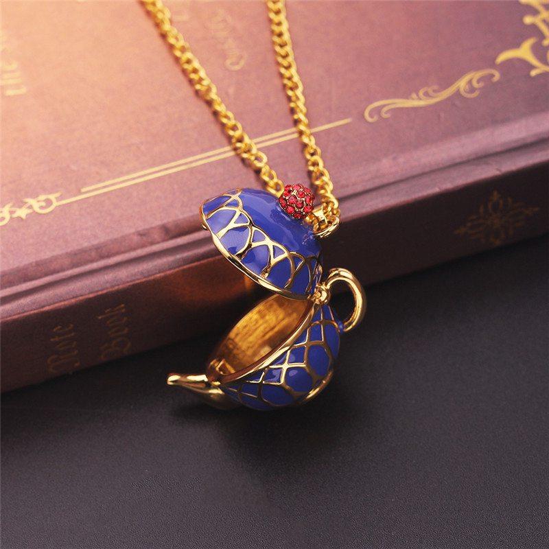 Pendant Necklaces Boho Hand Made Tea Cup Necklace Woman Collier Sweater Chain Clothing Accessories Long Enamel Collane Jewelry