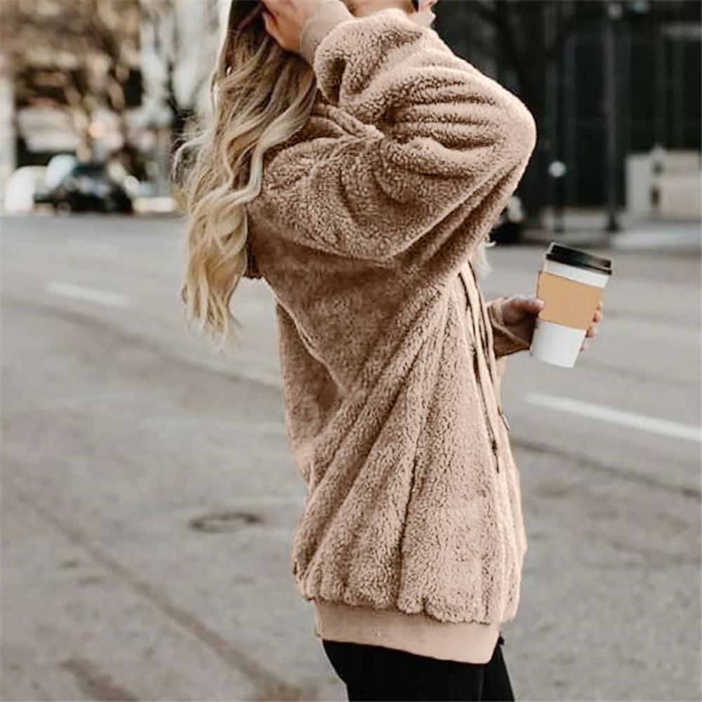 Women Hoodies Sweatshirt Winter Fleece Hoodie Warm Tops Female Solid Button Clothes Ladies Hoody Hoodies Plus Size 201216