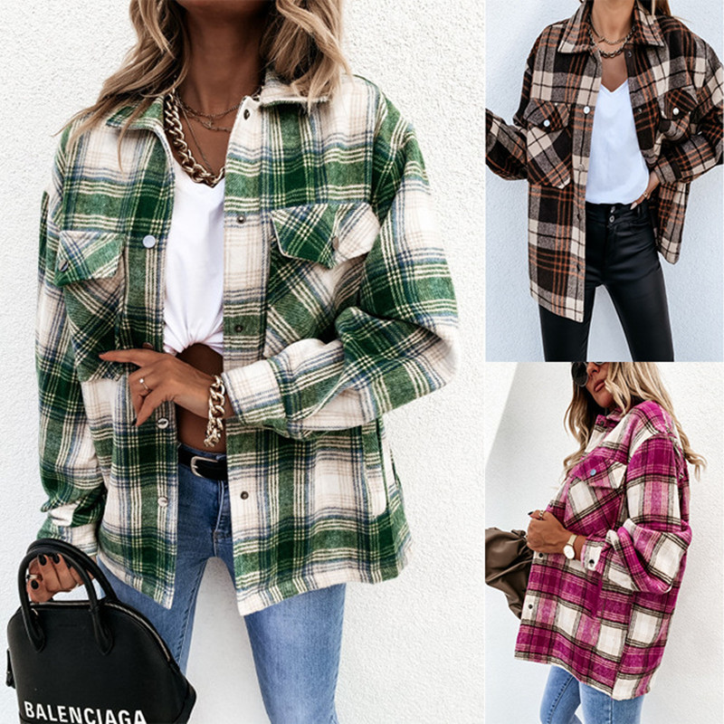 2021 New Autumn Winter Loose Casual Retro Plaid Print Long Sleeve Shirt Jacket Women Turn Down Collar Single-breasted Cardigan Coats Muen, Brown plaid
2021 New Autumn Winter Loose Casual Retro Plaid Print Long Sleeve Shirt Jacket Women Turn Down Collar Single-breasted Cardigan Coats Muen, Brown plaid