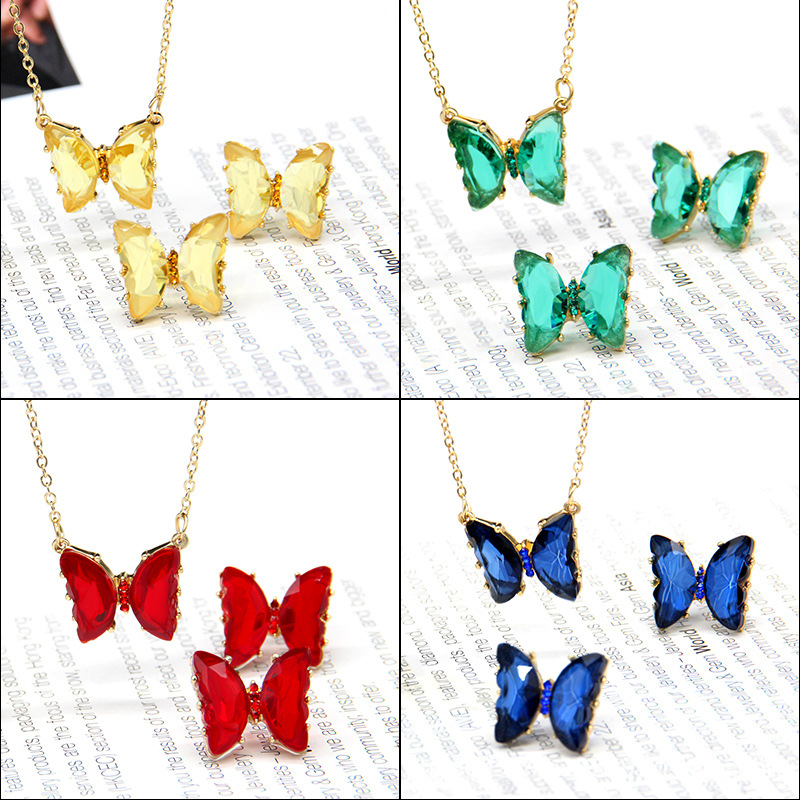 Cross-border Selling Colorful Crystal Butterfly Charm Stud Earring Necklace Adjustable Ring Jewelry Set for Women Gift, Multicolors
Cross-border Selling Colorful Crystal Butterfly Charm Stud Earring Necklace Adjustable Ring Jewelry Set for Women Gift, Multicolors