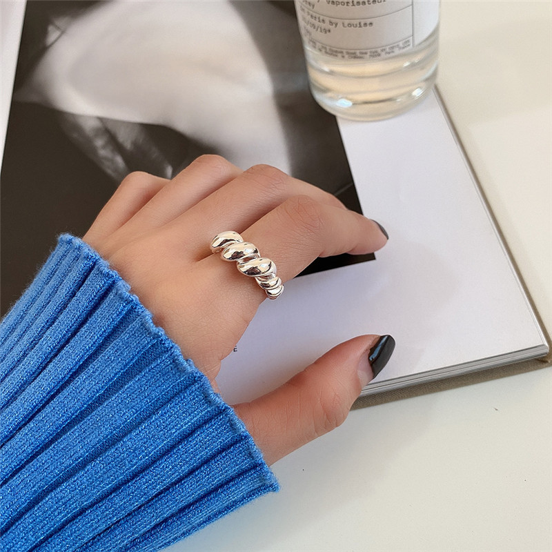Authentic 925 Sterling Silver Open Rings for Women Adjustable Finger Rings Curved Wide Geometric Punk Ring Fine Jewelry