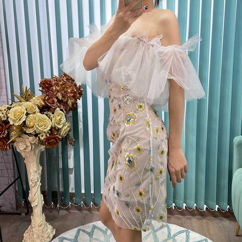 DEAT Women Mesh Dress Short Sleeve Arrivals Lady Sexy Temperament Fashion Spring Summer 11D1873 210709