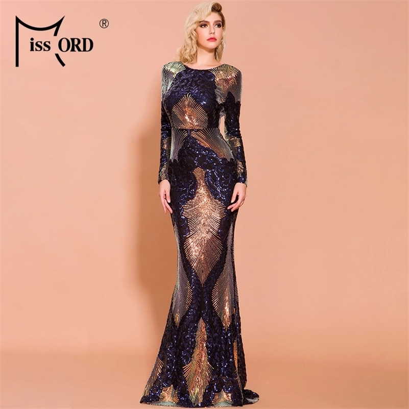 Missord Women Sexy O Neck Long Sleeve Backless Sequin Dresses Female Elegant Multi Autumn Winter Maxi Dress Robes FT19747 210309