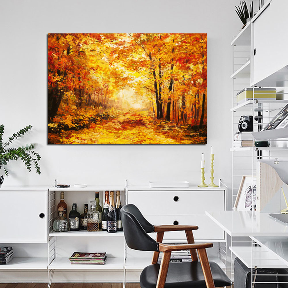 Modern Oil Painting Print Wall Art Landscape Poster Autumn Tree Picture Canvas Painting For Living Room Home Decor No Frame