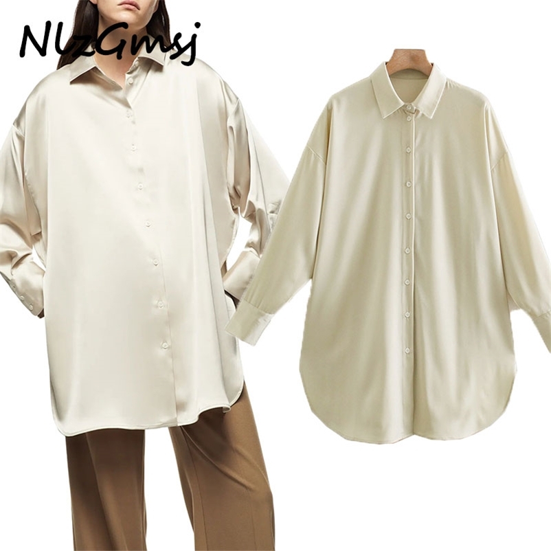 Blouse Women Beige Satin texture long casual loose women's spring and autumn fashion shirt 03 210628, As picture
Blouse Women Beige Satin texture long casual loose women's spring and autumn fashion shirt 03 210628, As picture