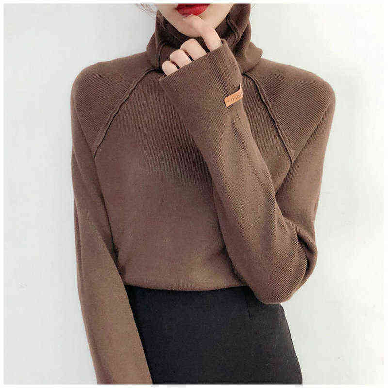 Turtleneck Thin Knitted Women's Sweater Outerwear Long Sleeve Slim Fit Solid Color Pullover Fashion Winter Women 211109