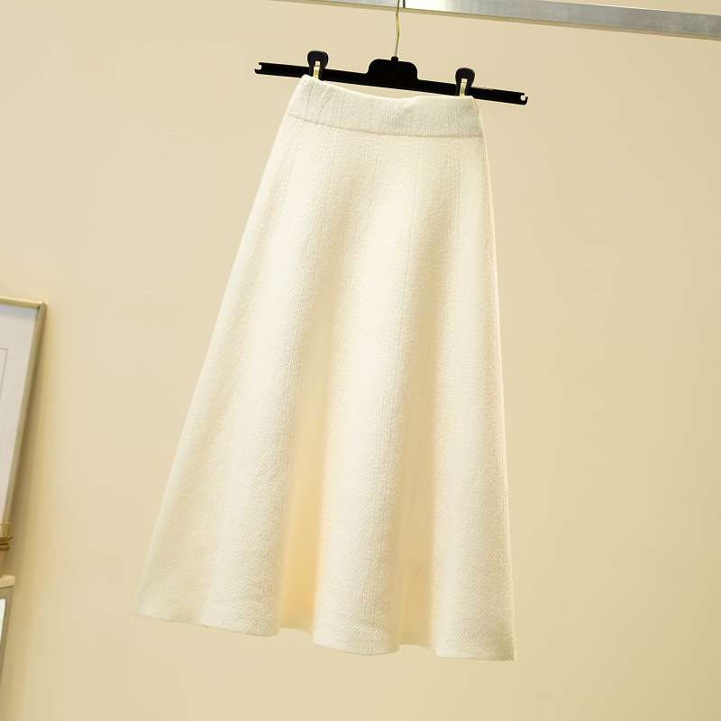 Winter Wool Knitted Skirt Womens Autumn MidLength High Waist A line knit cotton Retro Slim Pleated Skirt For women 210306