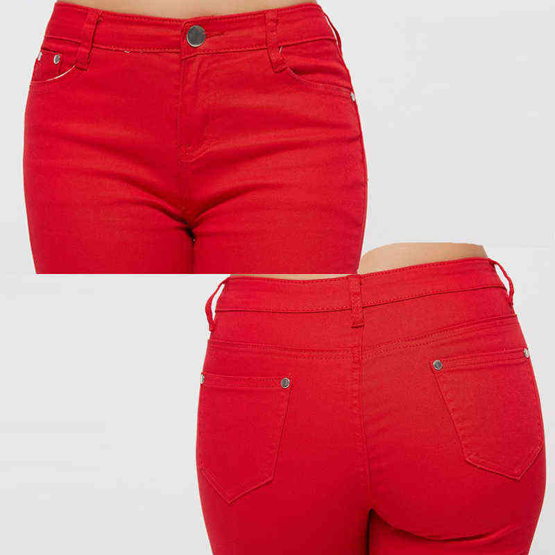 Pants Women Elastic Pencil Jeans Pants Candy Colored Mid Waist Zipper Slim Fit Skinny Full Length Female Trouser Pants For Woman 211112