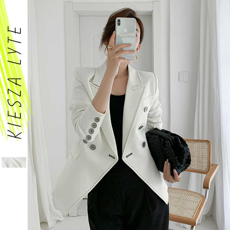 Women Office Formal Double Breasted Buttons Blazer Spring Autumn Female Elegant Ladies White Coat Outerwear 210608
Women Office Formal Double Breasted Buttons Blazer Spring Autumn Female Elegant Ladies White Coat Outerwear 210608