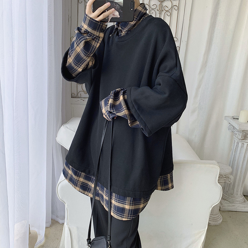 Men's Two Paper Piece Coats Lattice Printing Tide Hoodies Cotton Clothes Casual Pullover Balck/Apricot Color Sweatshirts 201103