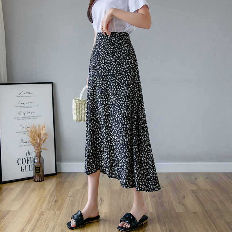 Green Floral Print Skirts Womens Vintage Elastic High Waist Midi Skirt Summer Sweet Ladies Holiday Skirt Saia Faldas B04910B 210306